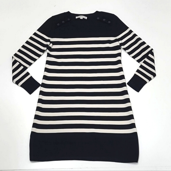LOFT Petites Midi Sheath Knit Sweater Dress Striped Long Sleeve Boatneck Tunic - Picture 16 of 17